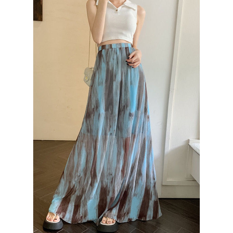 Holiday Style Blue Tie Dye High Waist Draping Cotton Skirts Summer RL010