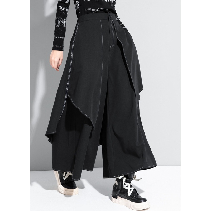 Stylish Black Patchwork High Waist Draping Wide Leg Pants Spring RZ002