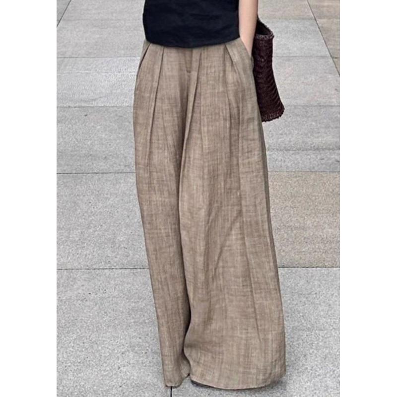 Women Khaki Pockets High Waist Wide Leg Pants Fall RK005
