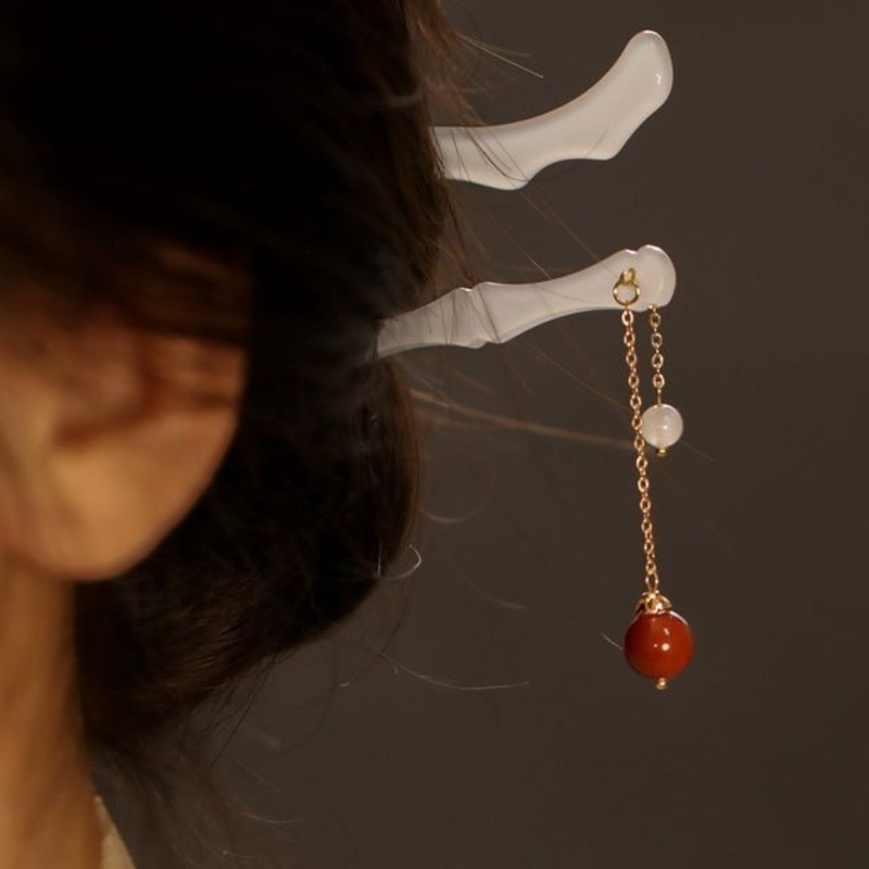 Bead Drop Hair Stick|Bamboo – White|Light Green|Red|White|One Size