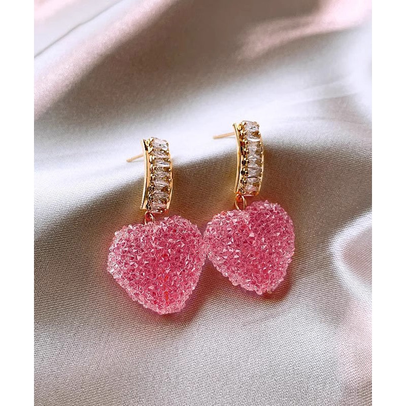 Cute Pink Copper Alloy Peach Heart Drop Earrings RB027