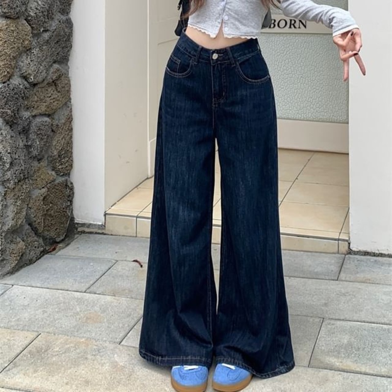 Mid Rise Wide Leg Jeans|Dark Blue|S|M|L|XL