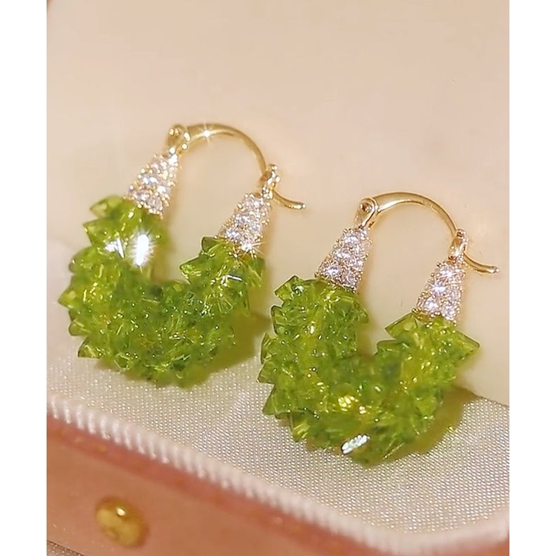 Original Design Green Copper Alloy Zircon Crystal Hoop Earrings RB021