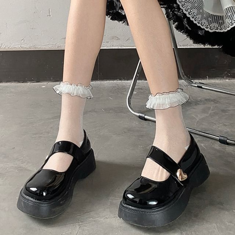 Ruffled Mesh Socks|Black|One Size