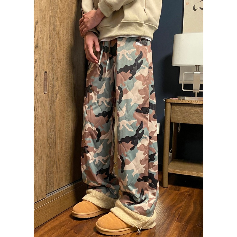 Casual Camouflage Elastic Waist Patchwork Warm Fleece Men Pants Winter RM038