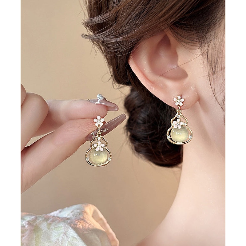 Fashion Gold Copper Alloy Floral Gourd Drop Earrings RB015