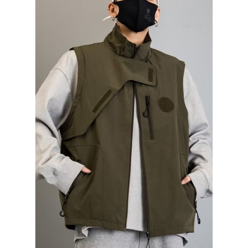 New Green Zip Up Pockets Cotton Men Waistcoat Spring RN011