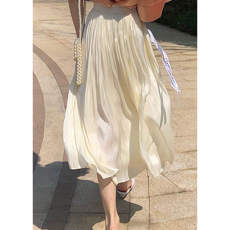 New Apricot Wrinkled Elastic Waist Silk Skirt Summer TU023