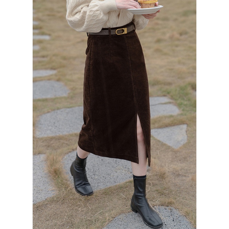 New Coffee Side Open High Waist Corduroy Skirts Winter TU042