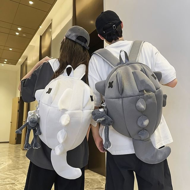 Backpack Shark Cartoon|Without Bag Charm – Black|Without Bag Charm – Gray|Without Bag Charm – Green|Without Bag Charm – White|One Size