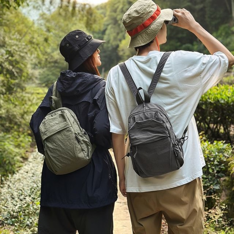 Nylon Backpack Plain|Beige|Black|Gray|Green|One Size