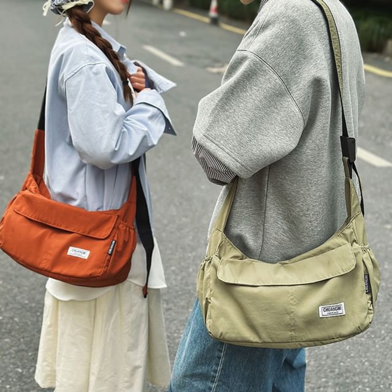 Nylon Crossbody Bag Plain|Black|Green|Khaki|Off-White|Tangerine|One Size