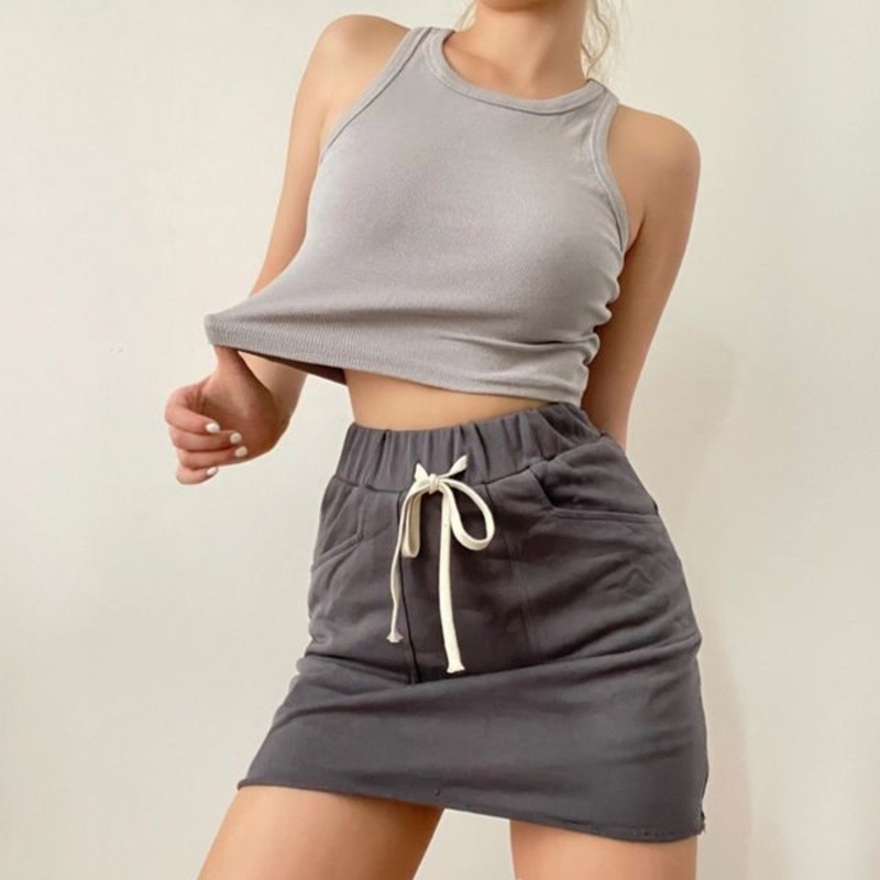 Tank Top Plain Cropped|Black|Green|Khaki|Light Gray|White|S|M|L