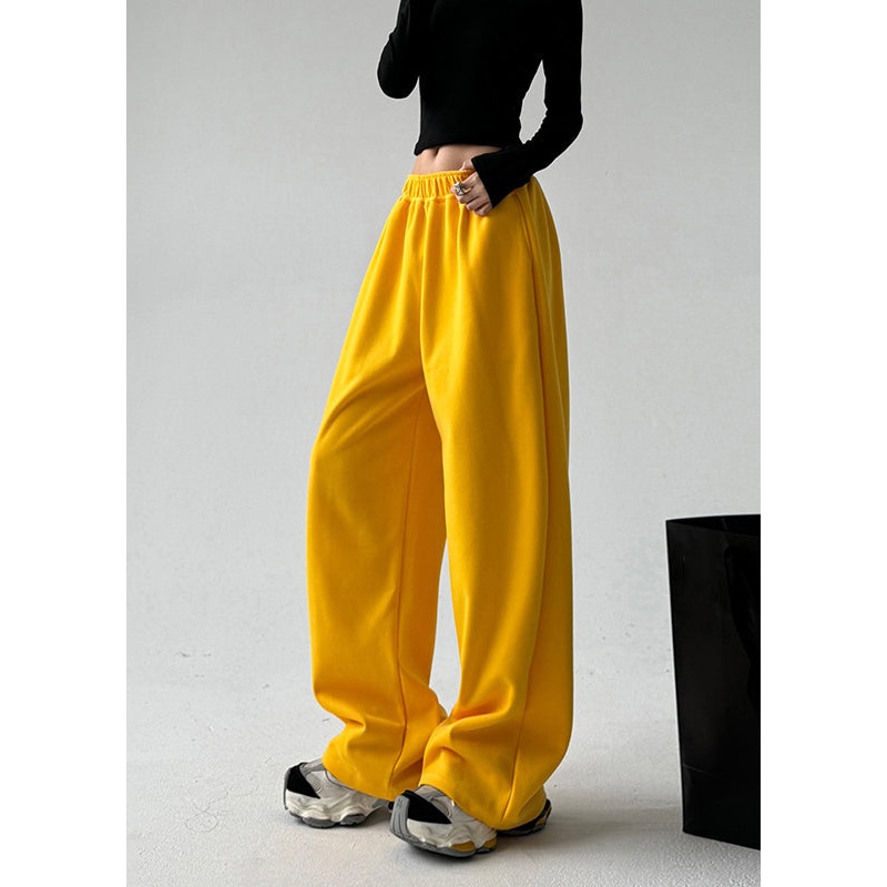 Boutique Yellow Elastic Waist Pockets Solid Pants Spring TA041