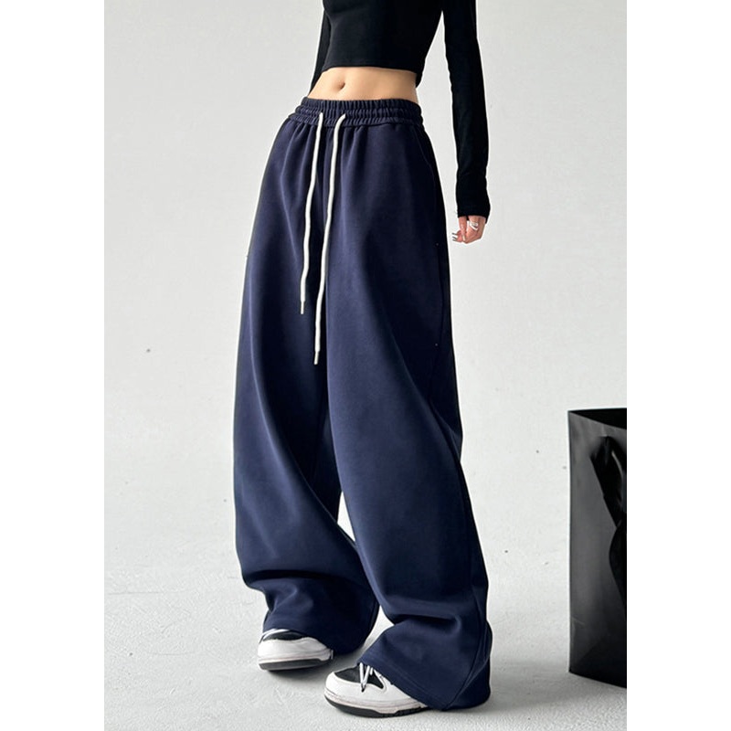Brief Navy Patchwork Elastic Waist Wide Leg Pants Spring TA042