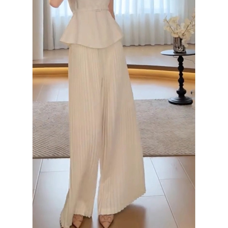 Classy White High Waist Wide Leg Pants Spring TO024