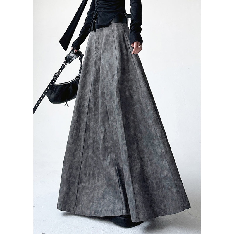 Handmade Grey Print High Waist A Line Skirt Spring TA038