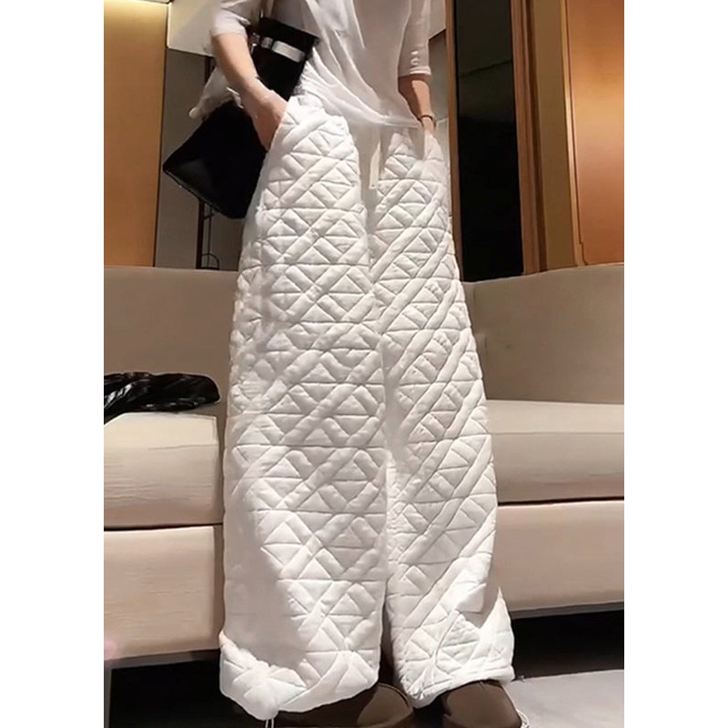 Italian White Asymmetrical Plaid Elastic Waist Pants Spring TA055