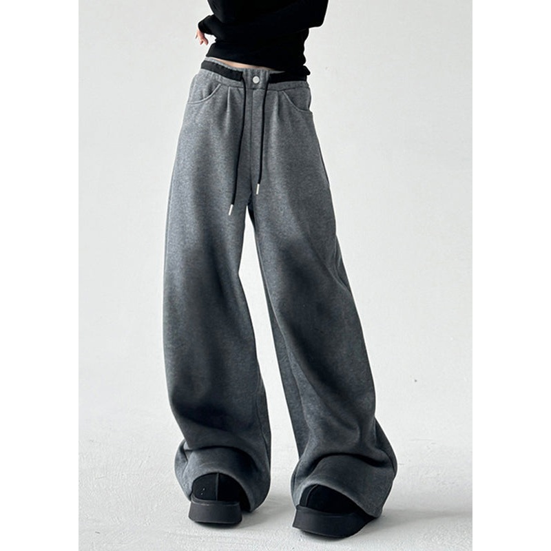 Natural Grey High Waist Patchwork Wide Leg Pants Spring TA062
