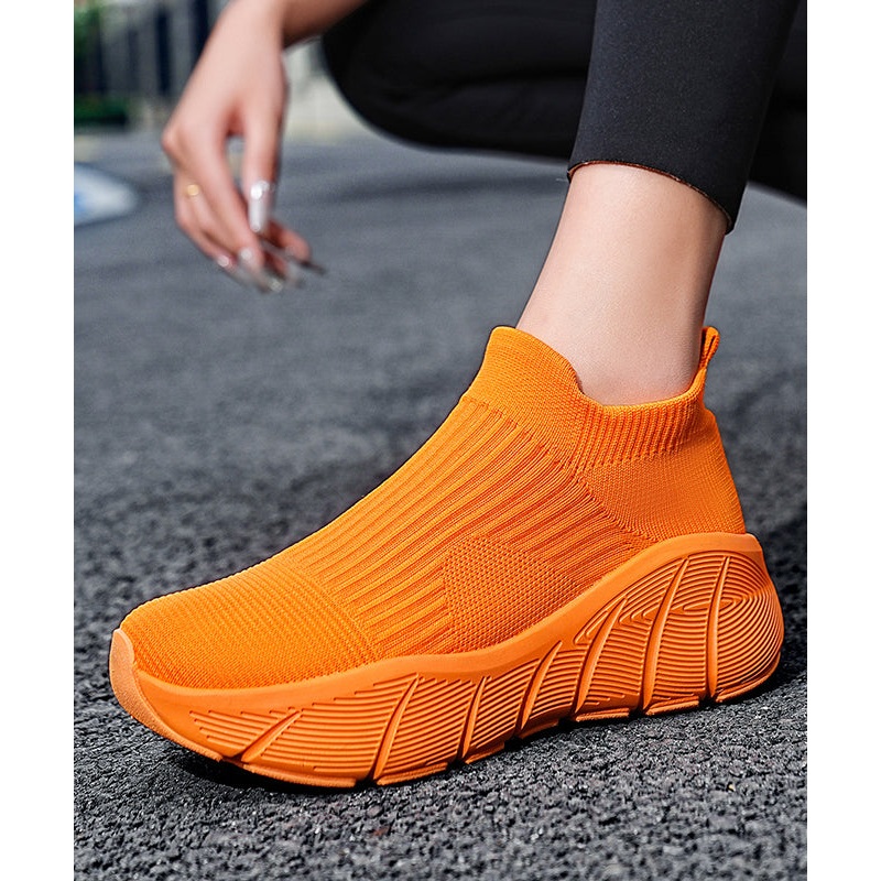 Orange Elastic Fabric Platform Sport Shoes For Women TP025