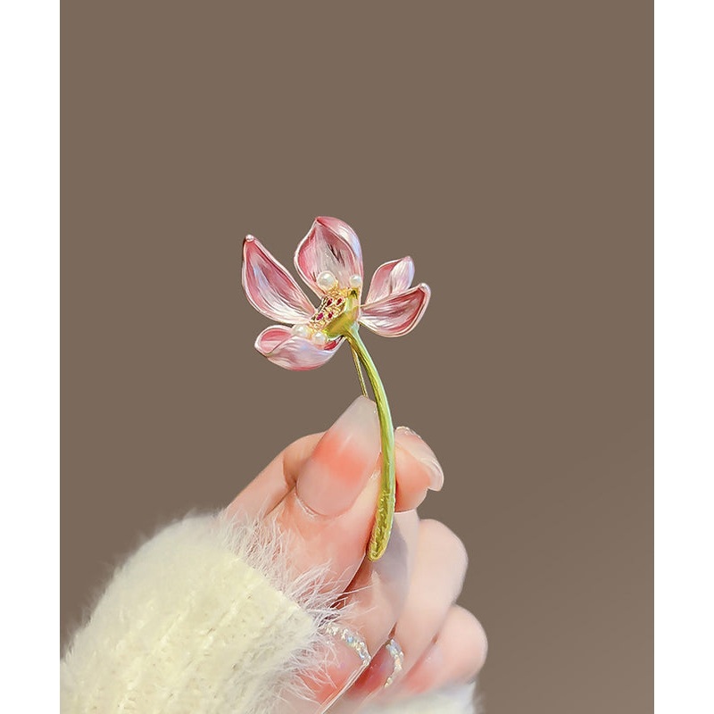 Style Pink Copper Alloy Lotus Hairpin TS019