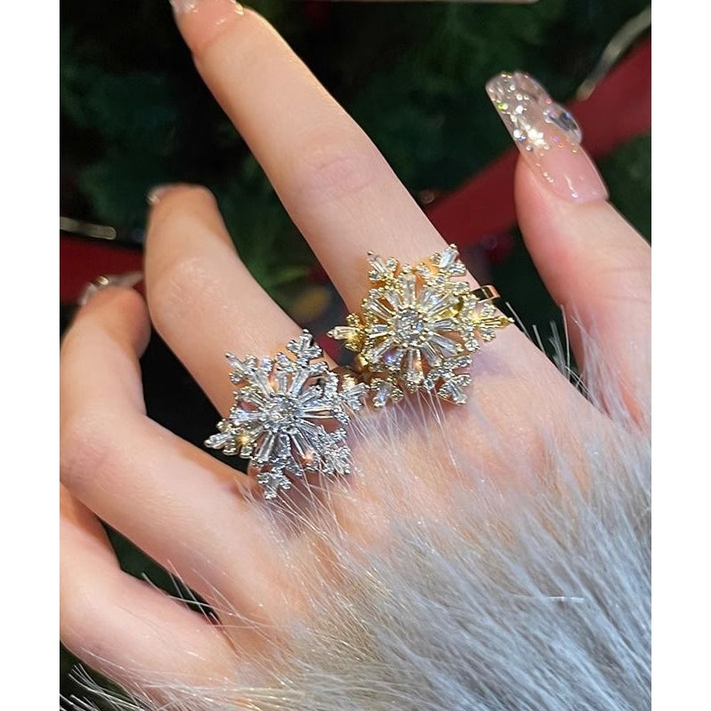 Stylish Copper Zircon Snowflake Two Piece Set Rings TS015