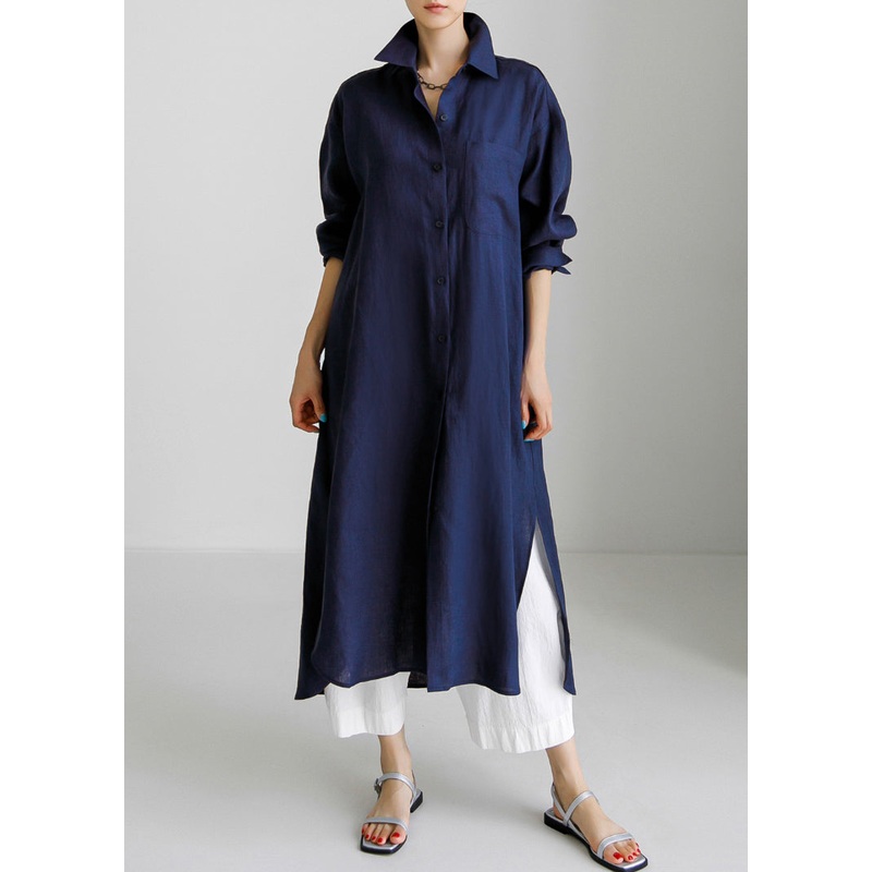 Boutique Navy Peter Pan Collar Cotton Shirts Dresses Spring TH032