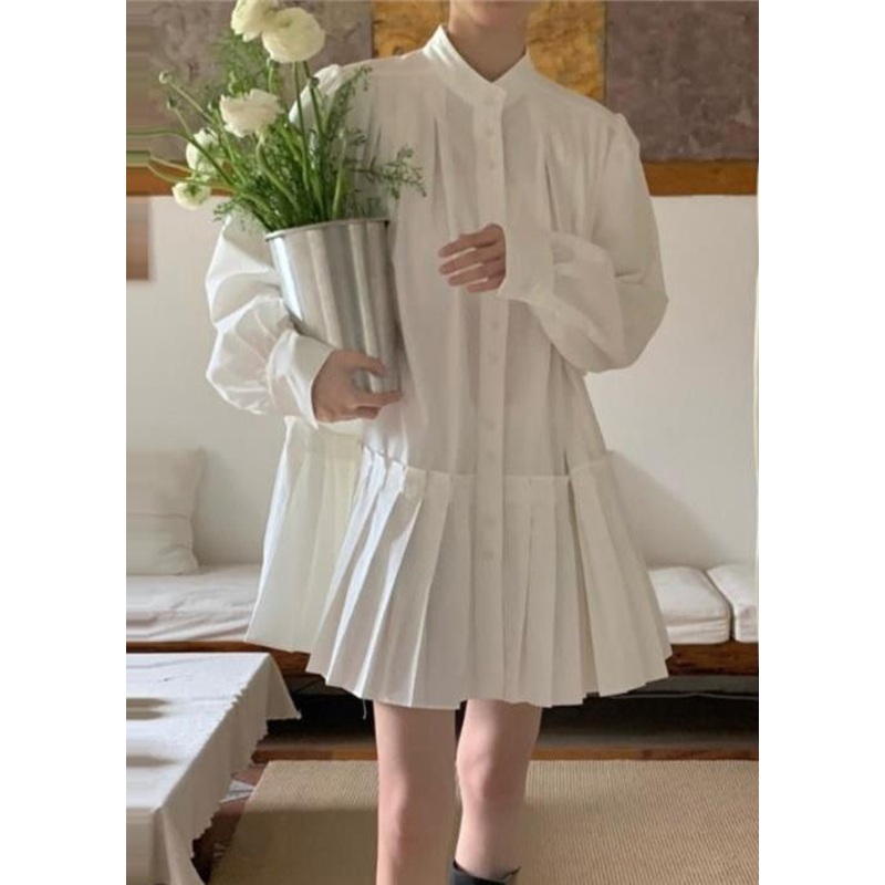 Art White Oversized Wrinkled Cotton Shirt Dress Spring TZ027