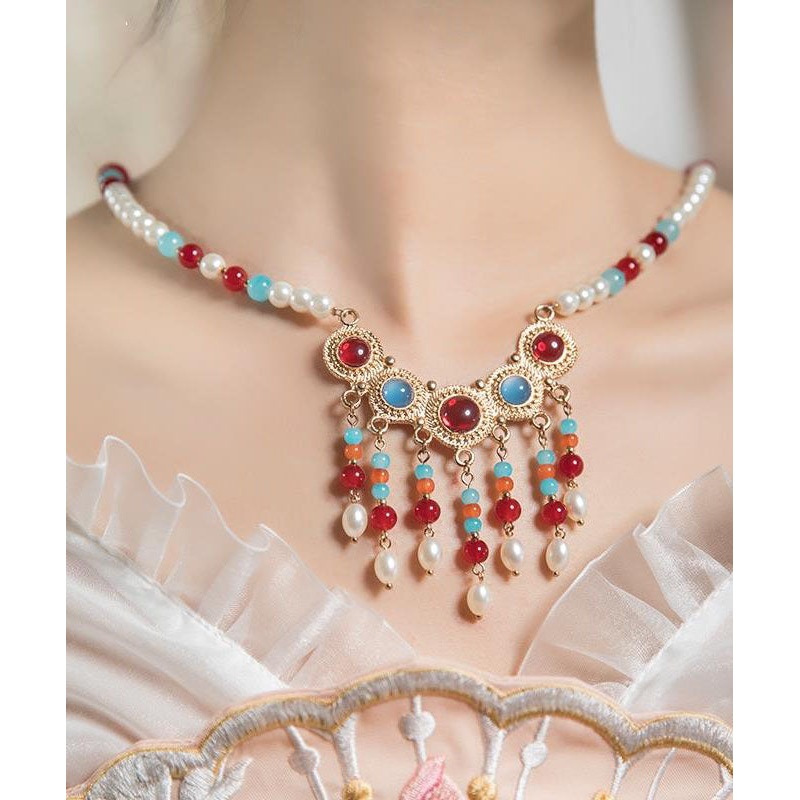 Beautiful Rainbow Copper Alloy Glass Pearl Resin Coloured Glaze Pendant Necklace TX002