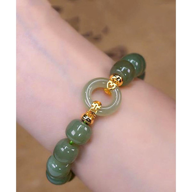 Boutique Green Alloy Jade Ping An buckle Chain Bracelet TX022
