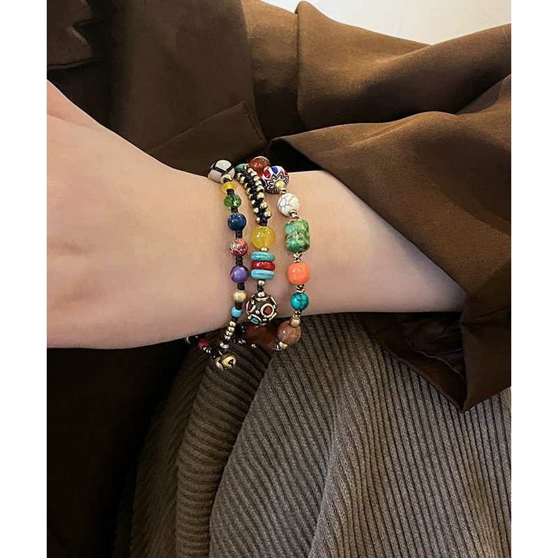 Chinese Style Alloy Weaving Agate Beading Little Elephant Charm Bracelet TX040