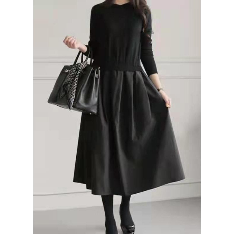 Fitted Black Exra Large Hem Patchwork Knit Fake Two Piece Dresses Spring TZ007
