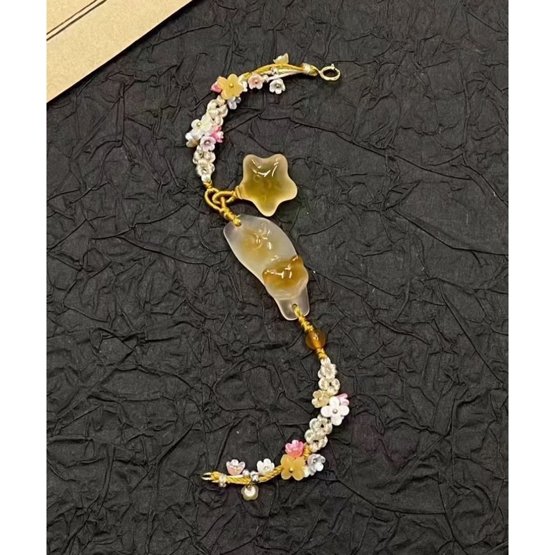 Handmade Weaving Gold Star Little Cats Sweet-Scented Osmanthus Charm Bracelet TX018