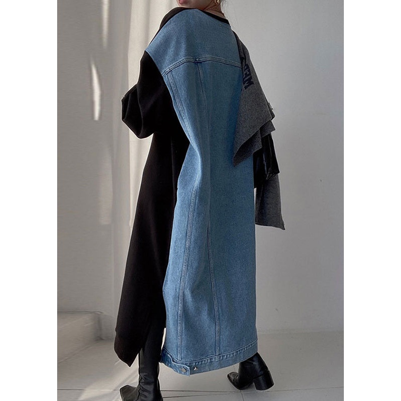 Natural Black Oversized Patchwork Denim Long Dresses Spring TZ018