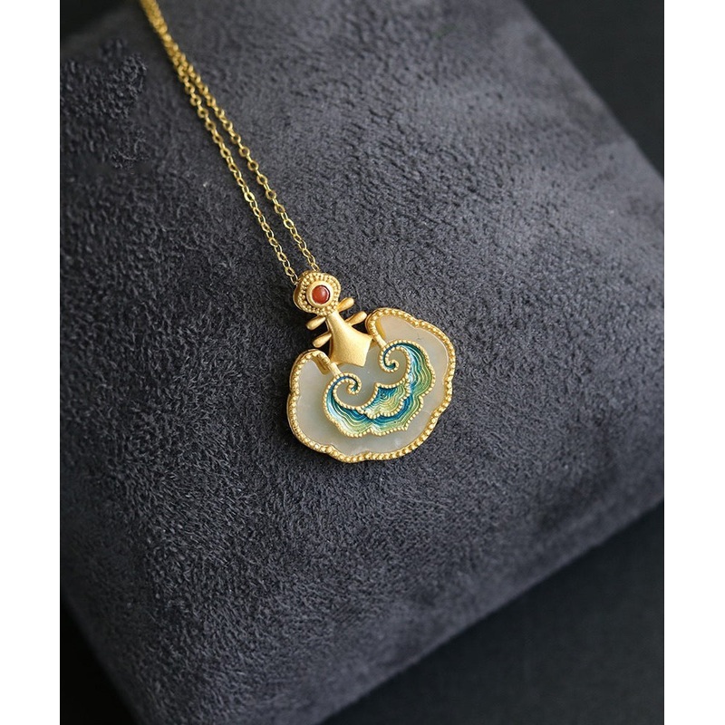 New Gold Ancient Gold Jade Enamel Pendant Necklace TX011