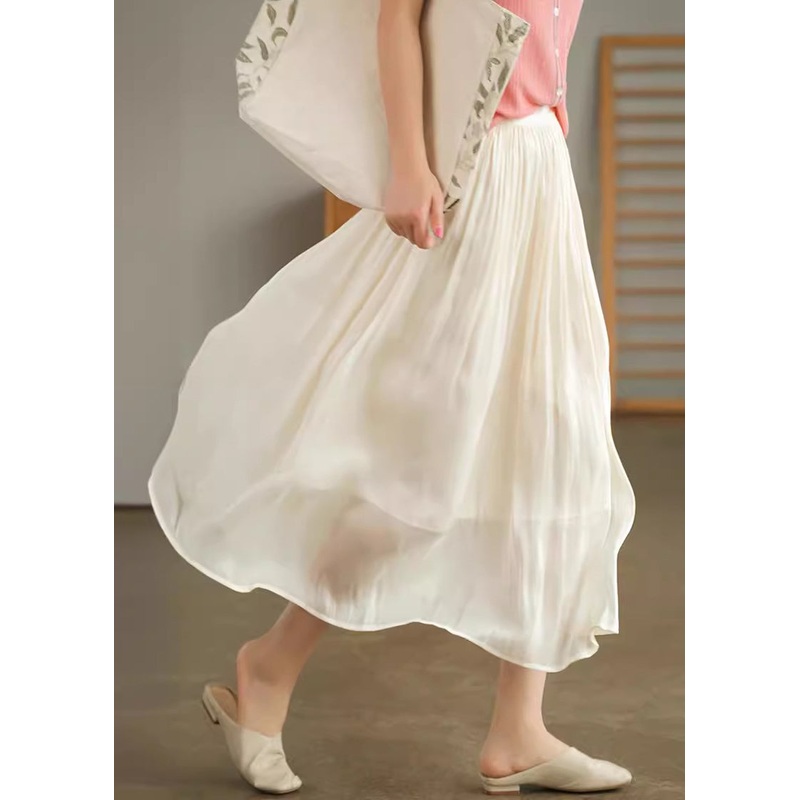 Fashion Apricot Elastic Waist Exra Large Hem Silk Skirts Summer TN004
