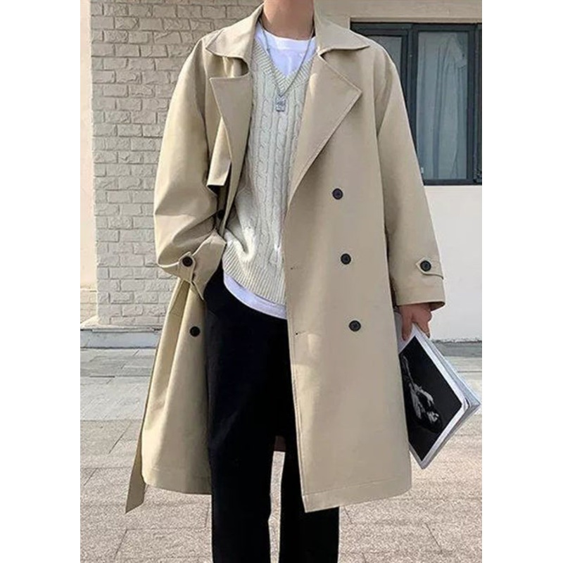Art Khaki Double Breast Pockets Cotton Men Trench Spring YQ018