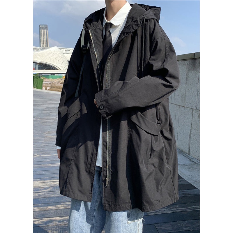Black Pockets Solid Cotton Men Coat Hooded Spring YQ016