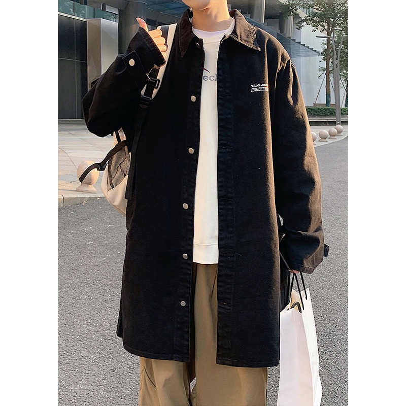 Black Print Pockets Coats Mens Coats Peter Pan Collar Spring YQ013