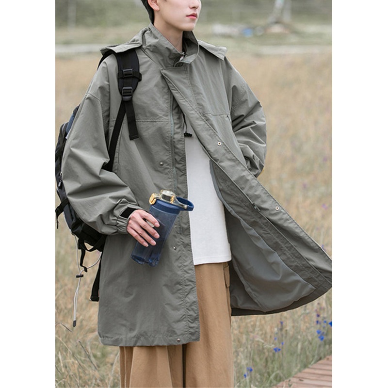 Casual Army Green Hooded Pockets Oversized Cotton Mens Coats Spring YQ003