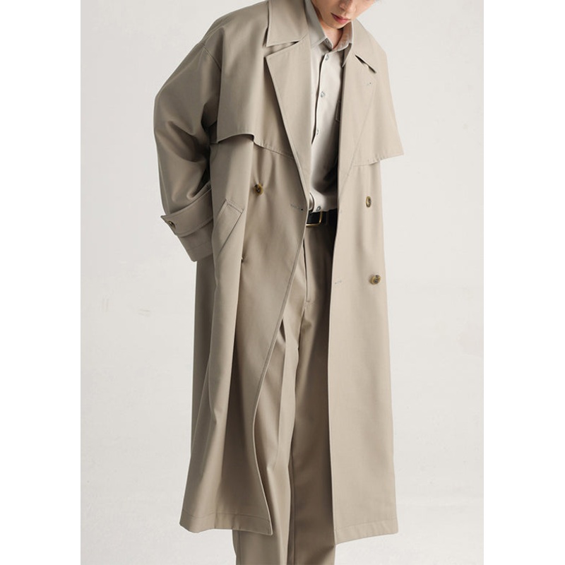 Plus Size Khaki Double Breast Side Open Cotton Mens Trench Coat Spring YQ001