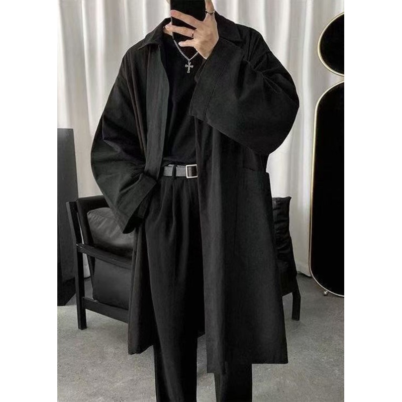 Simple Black Peter Pan Collar Solid Cotton Mens Coats Spring YQ010