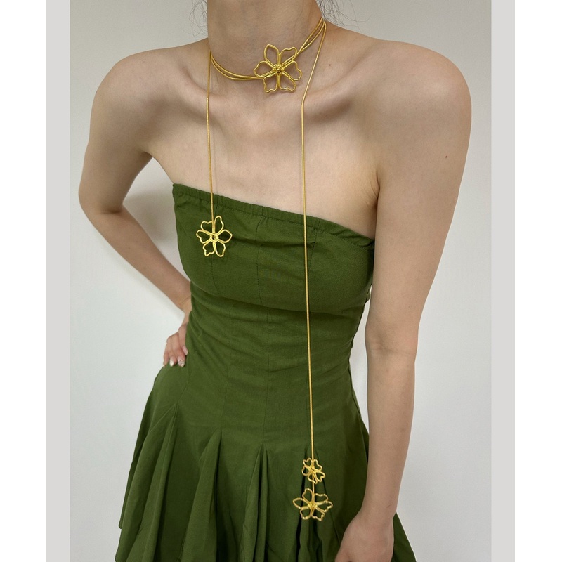 Skinny Gold Metal Overgild Floral Hollowed Out Lariat Necklace YR006