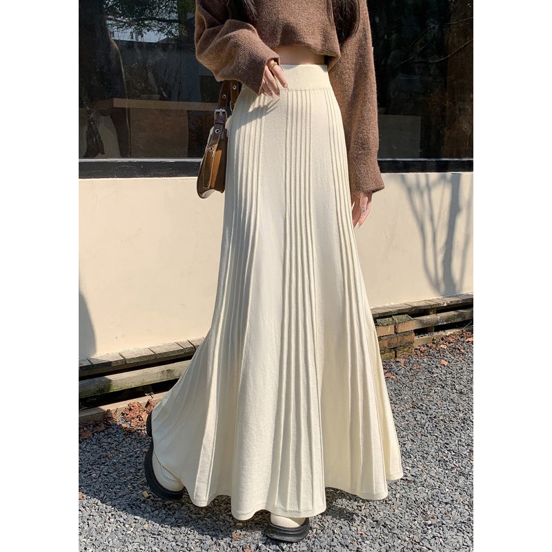 Art White High Waist Wrinkled Knit Holiday Skirts Spring YP041