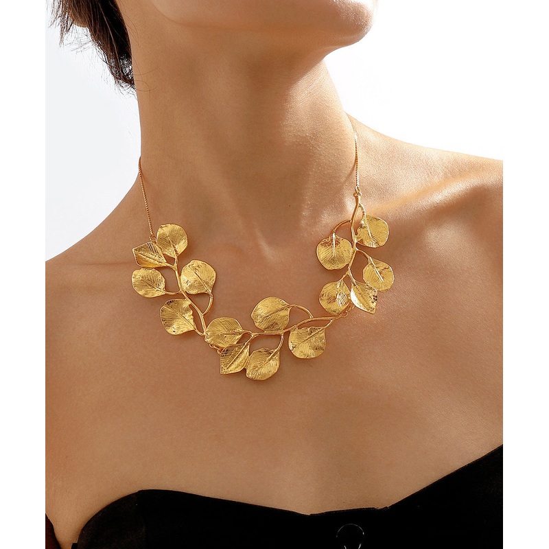 Bohemian Gold Metal Alloy Leaves Princess Necklace YI009