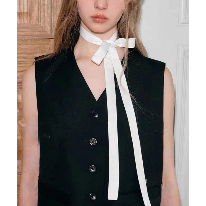 Bohemian White Cloth Bow Ribbon Necklace YU008