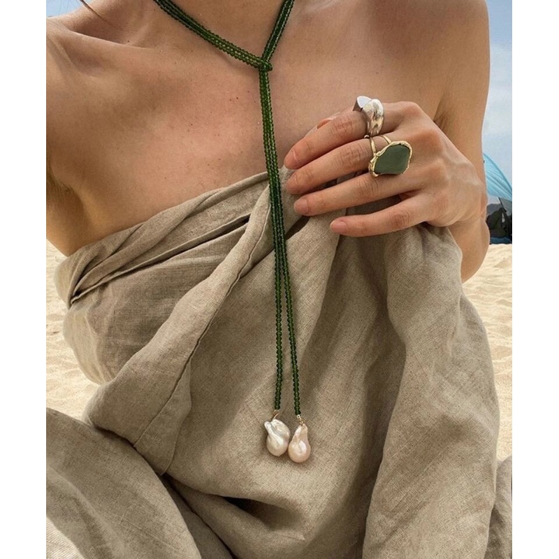 Boho Green Alloy Pearl Beading Pendant Necklace YA053