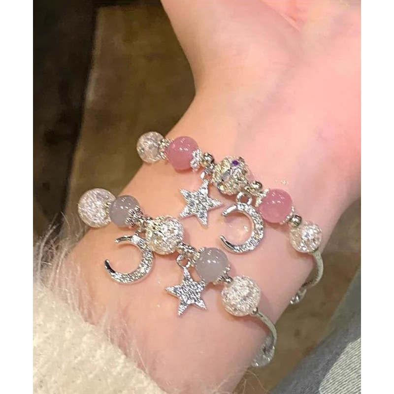 Boutique Alloy Beading Moon Stars Tassel Charm Bracelet Two Piece Set YI006