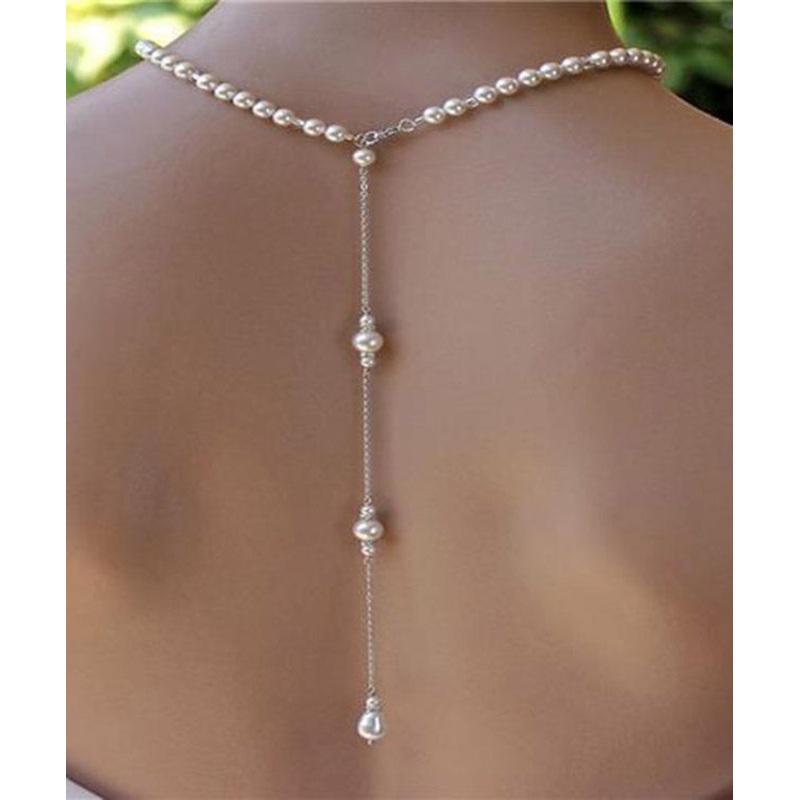 Boutique White Stainless Steel Pearl Chain Tassel Lariat Necklace YA012