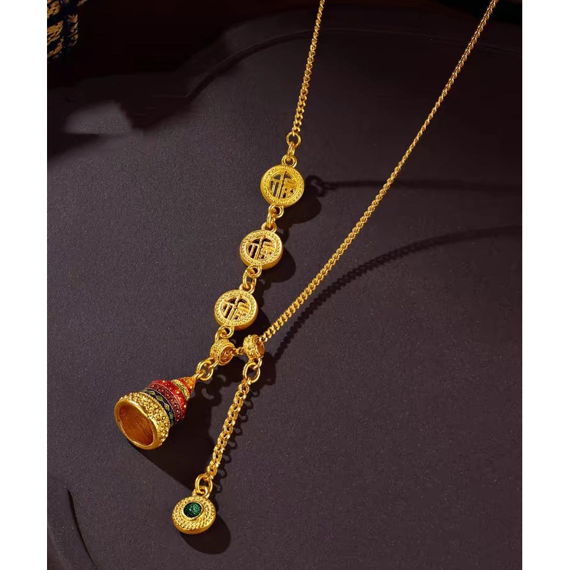 Chinese Style Gold Ancient Gold Crystal Enamel Lariat Necklace YI031
